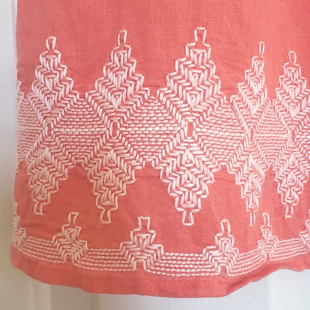 Anthropologie Floreat Embroidered Linen Blend Tank Top Coral Orange Scoop Neck S - Picture 12 of 16